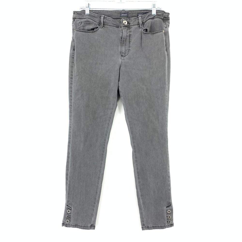 J. Jill Denim Authentic Fit Slim Ankle Jean Womens Sz 10 Button Detail Gray Wash